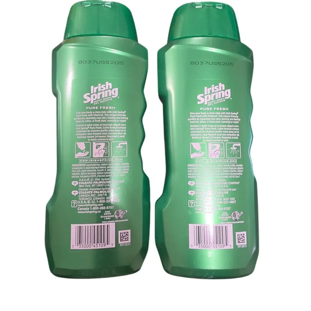 Irish Spring Pure Fresh Charcoal Body Wash- Lot of 2